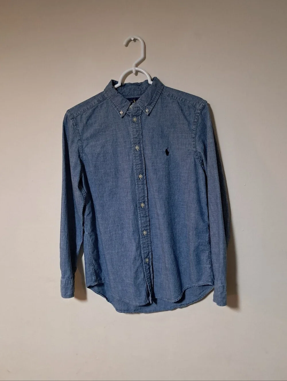 Ralph Lauren Light Blue Chambray Denim Button-Down Shirt Sz. L 14-16.